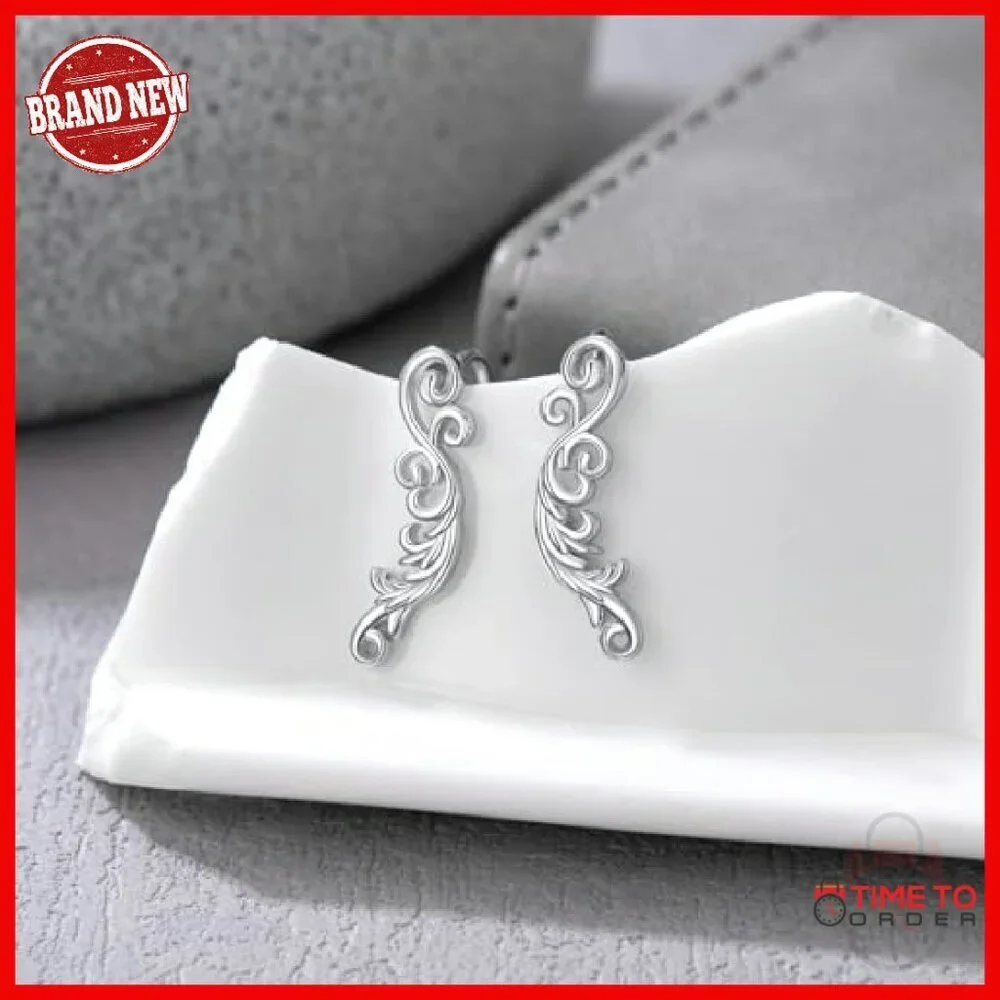 Sterling Silver Filigree Crawler Earrings Hypoallergenic 17mm